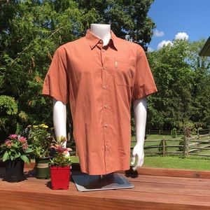 Columbia XCO Mens XL Shirt Short Sleeve Button Up Coral and White Color Checks